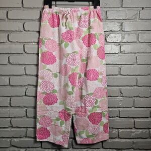 Garnet Hill Pink Floral Pajama Pants M 10-12 Drawstring Sleepwear Loungewear